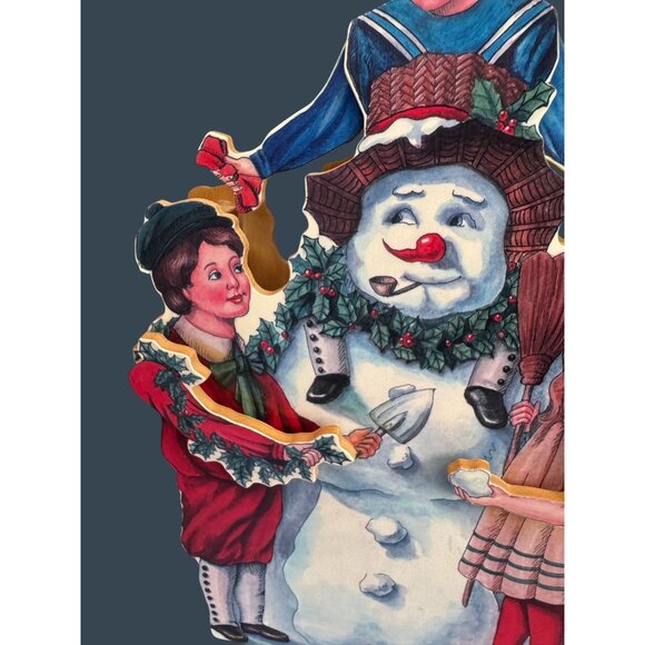 Vintage Wood Animated Musical Christmas Decoration With Snowman & Children - Picture 7 of 9